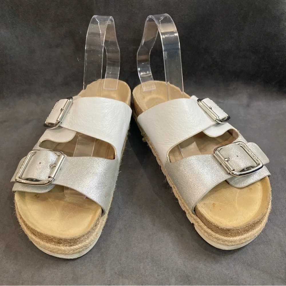 J SLIDES Sz 9 Leighton Leather Adjustable Buckle Closure Slip On Sandals